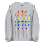Front view of a sport grey sweatshirt with ASL Alphabet - Pride Fingerspelling