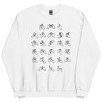 Front view of a white sweatshirt with BSL Alphabet - Black Fingerspelling