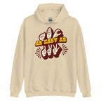 Sand hoodie with ‘ABC As Easy As 123’ in ASL fingerspelling and text characters