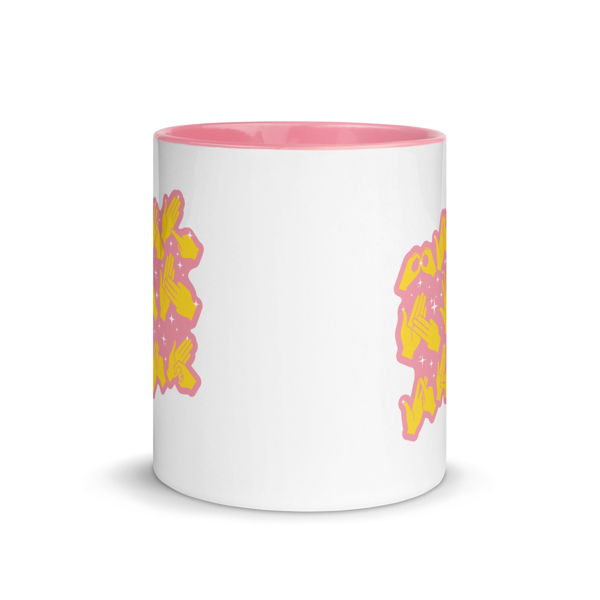 White and pink mug viewed from the front showing a Best Mom Ever BSL design