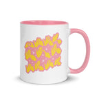 White and pink mug with the handle on the right showing a Best Mum Ever BSL design