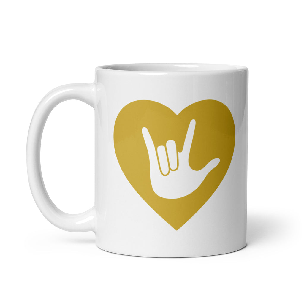 ASL “I Love You” Gold Heart Mug