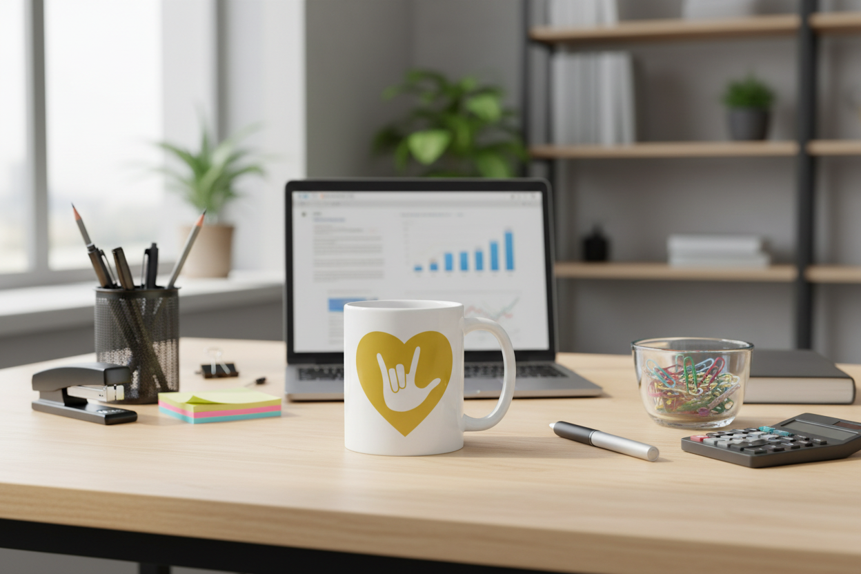 ASL “I Love You” Gold Heart Mug