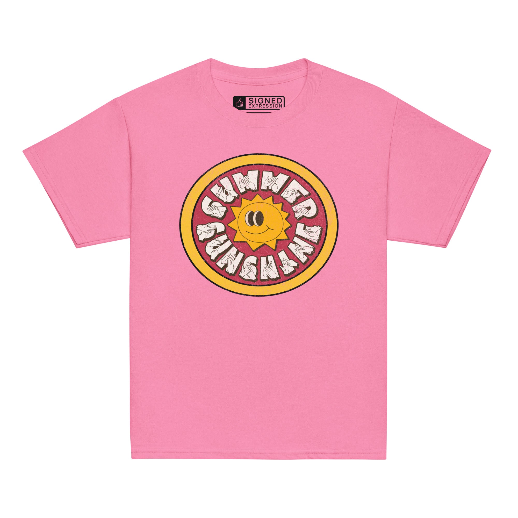 Azalea t-shirt with a sun graphic and 'Summer Sunshine' text