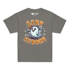 Charcoal coloured kids Halloween t-shirt with BSL design and skateboarding ghost.