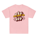 Light pink T-Shirt with ‘ABC As Easy As 123’ in ASL fingerspelling and text characters