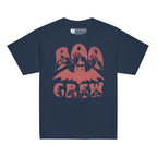 Navy coloured kids Boo Crew bat Halloween t-shirt with BSL design.