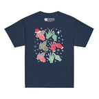 Navy coloured Merry Christmas sweatshirt saying HO HO HO in BSL fingerspelling.