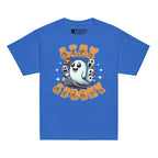 Royal coloured kids Halloween t-shirt with BSL design and skateboarding ghost.