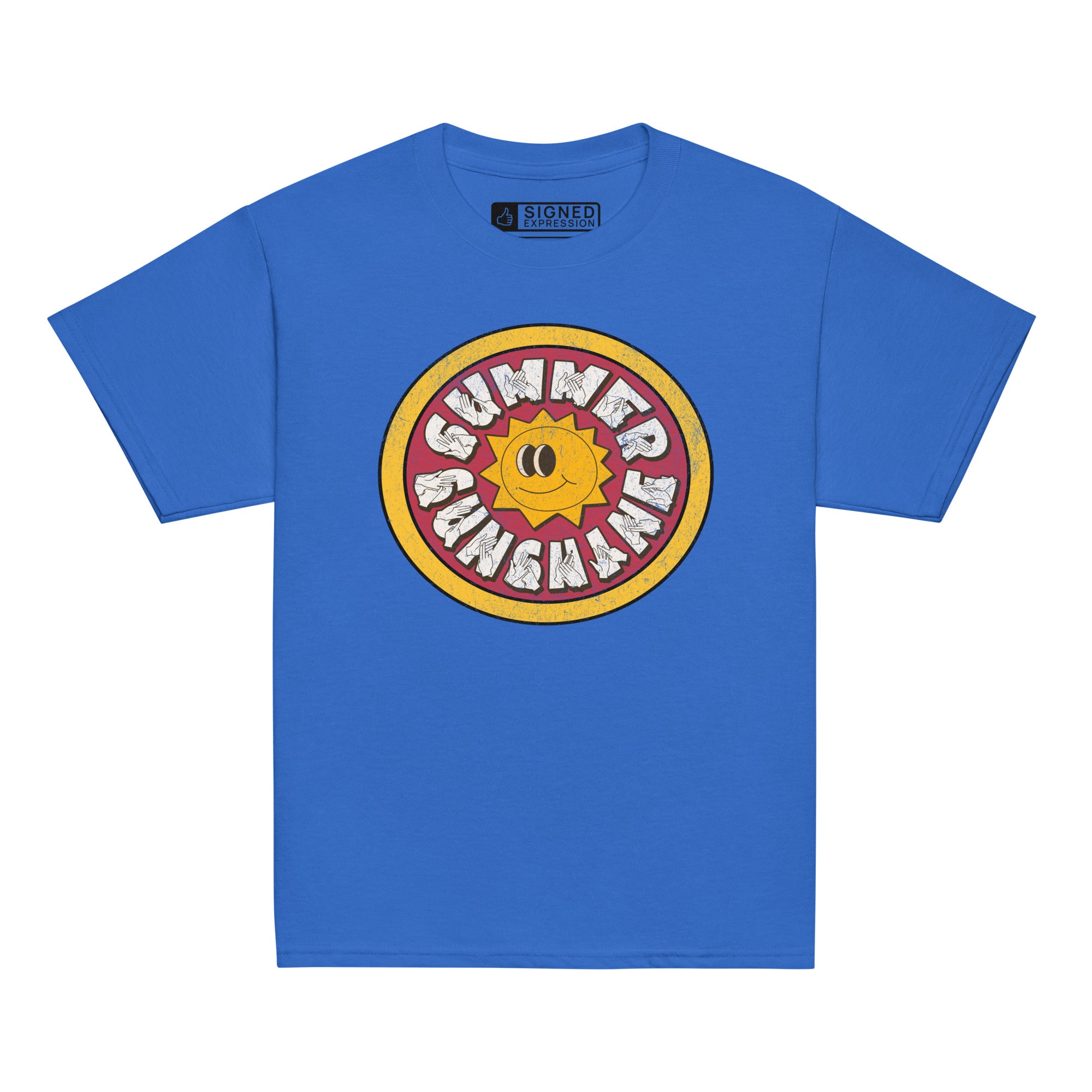 Royal t-shirt with a sun graphic and 'Summer Sunshine' text