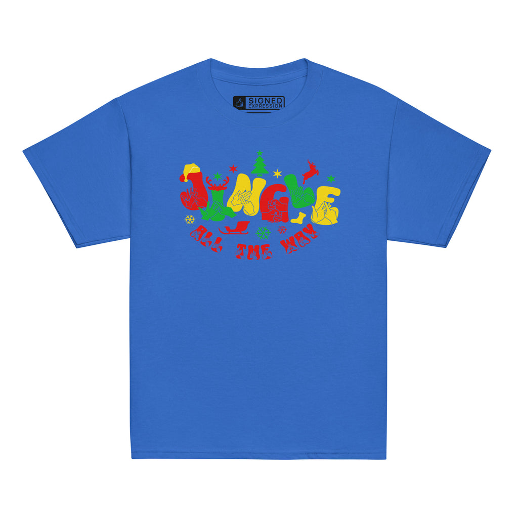 Royal coloured Jingle All The Way kids t-shirt with BSL design.