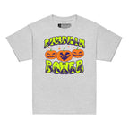 Sports grey coloured kids pumpkin power Halloween t-shirt with BSL design.