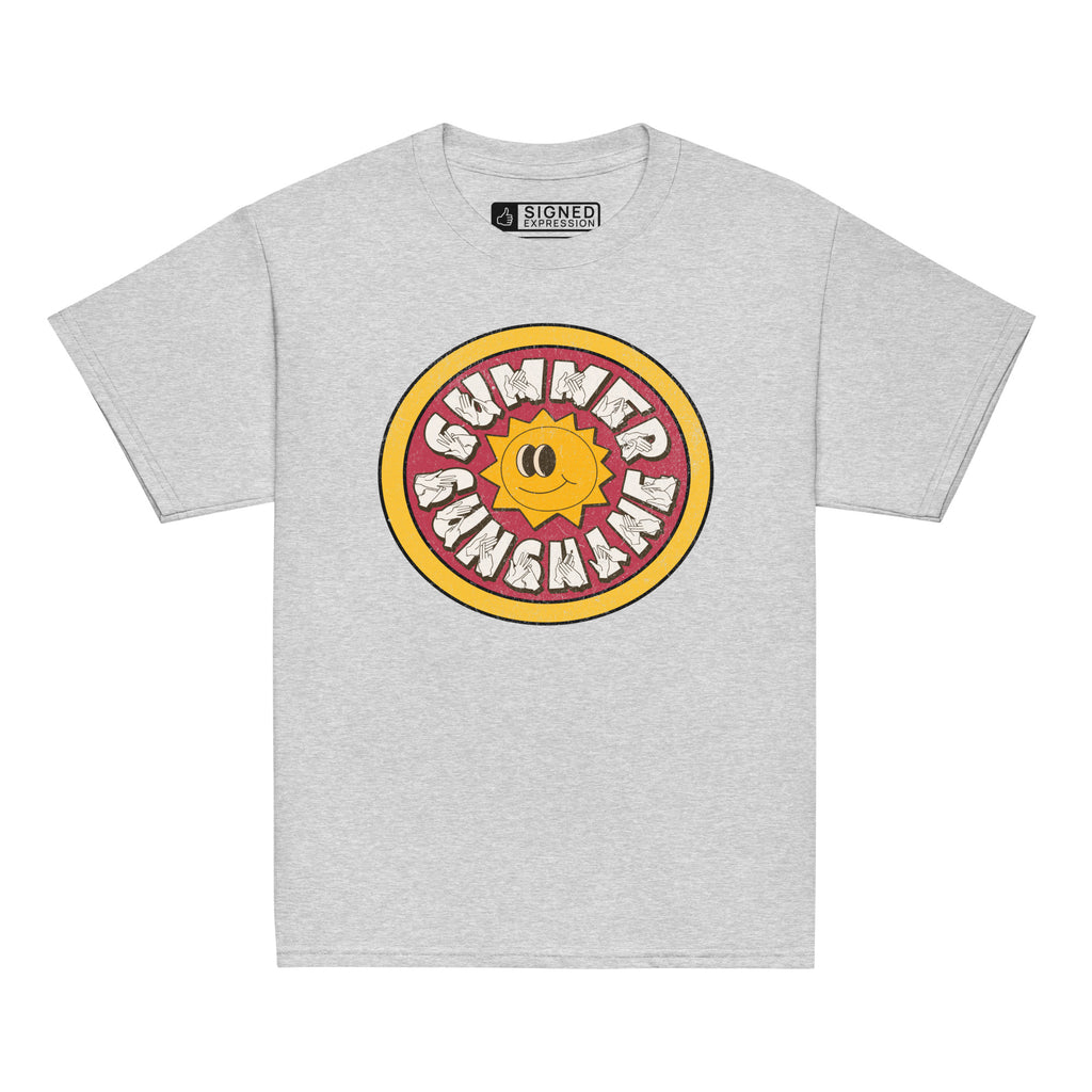 Sport grey t-shirt with a sun graphic and 'Summer Sunshine' text