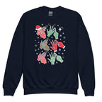 Navy coloured Merry Christmas sweatshirt saying HO HO HO in BSL fingerspelling.