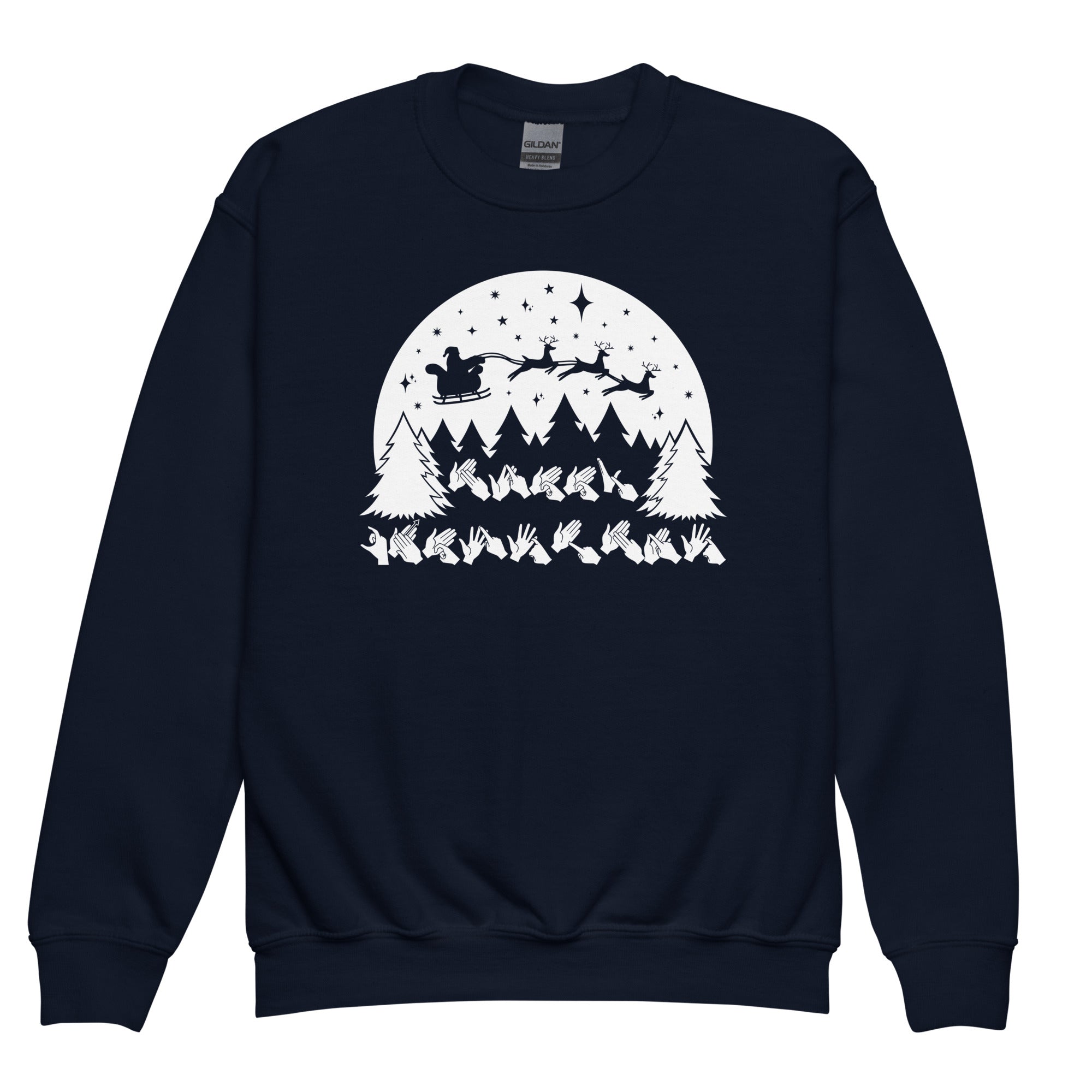 Navy coloured Merry Christmas sweatshirt with Santa on his sleigh and BSL design.