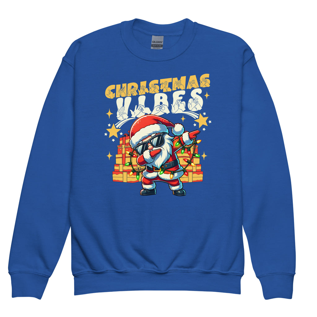 Royal coloured Christmas Vibes kids sweatshirt with BSL design.