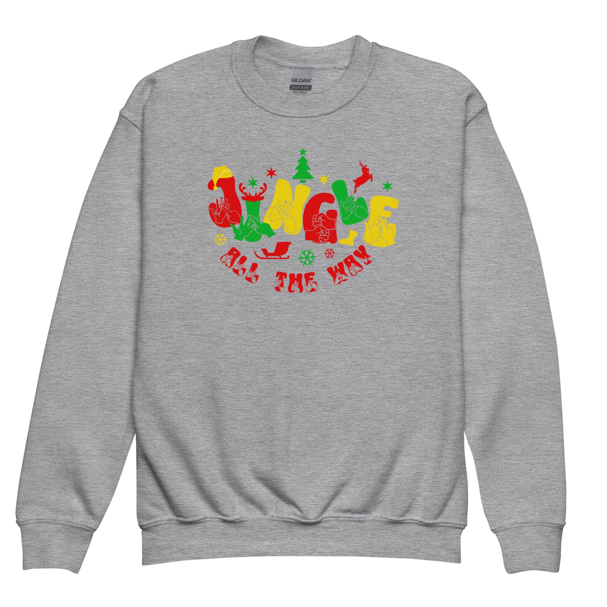Sport grey coloured Jingle All The Way kids sweatshirt with BSL design.