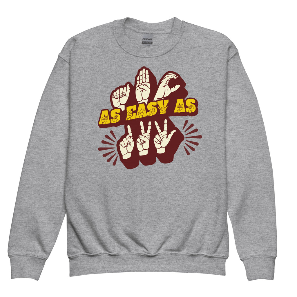 Sport grey sweatshirt with ‘ABC As Easy As 123’ in ASL fingerspelling and text characters