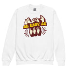 White sweatshirt with ‘ABC As Easy As 123’ in BSL fingerspelling and text characters